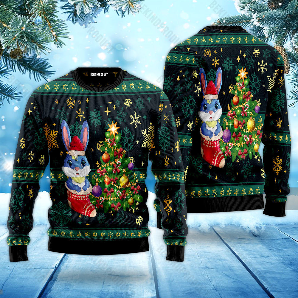 Cute Cartoon Rabbit In A Santa Hat Ugly Christmas Sweater For Men & Women Christmas Gift Sweater USN2042 - WeCustomit