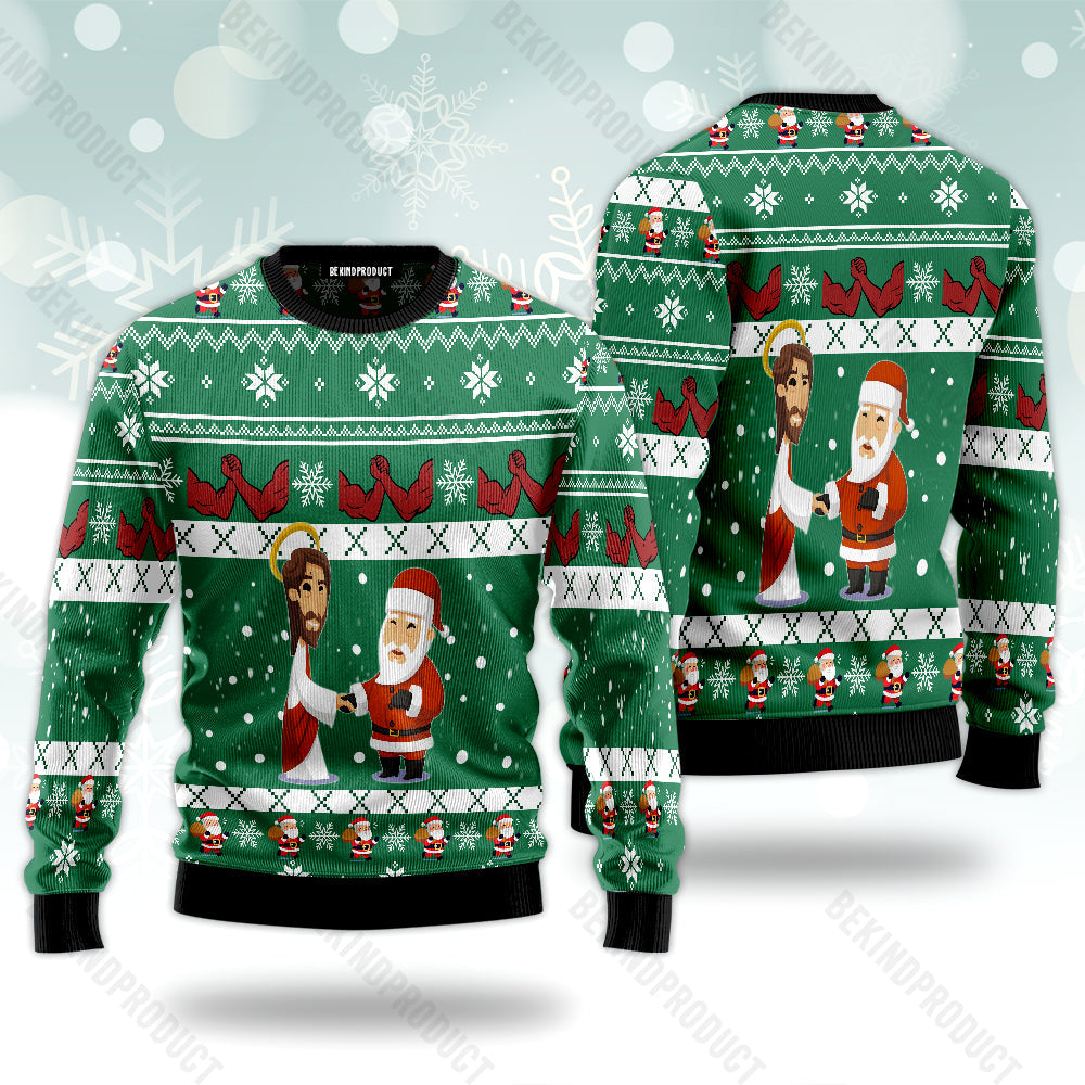 Santa And Jesus Ugly Christmas Sweater For Men & Women Christmas Gift Sweater USN2048 - WeCustomit