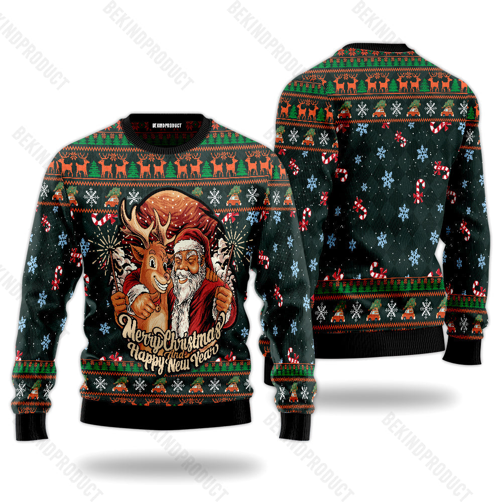 Santa Claus And Reindeer Ugly Christmas Sweater For Men & Women Christmas Gift Sweater USN2050 - WeCustomit