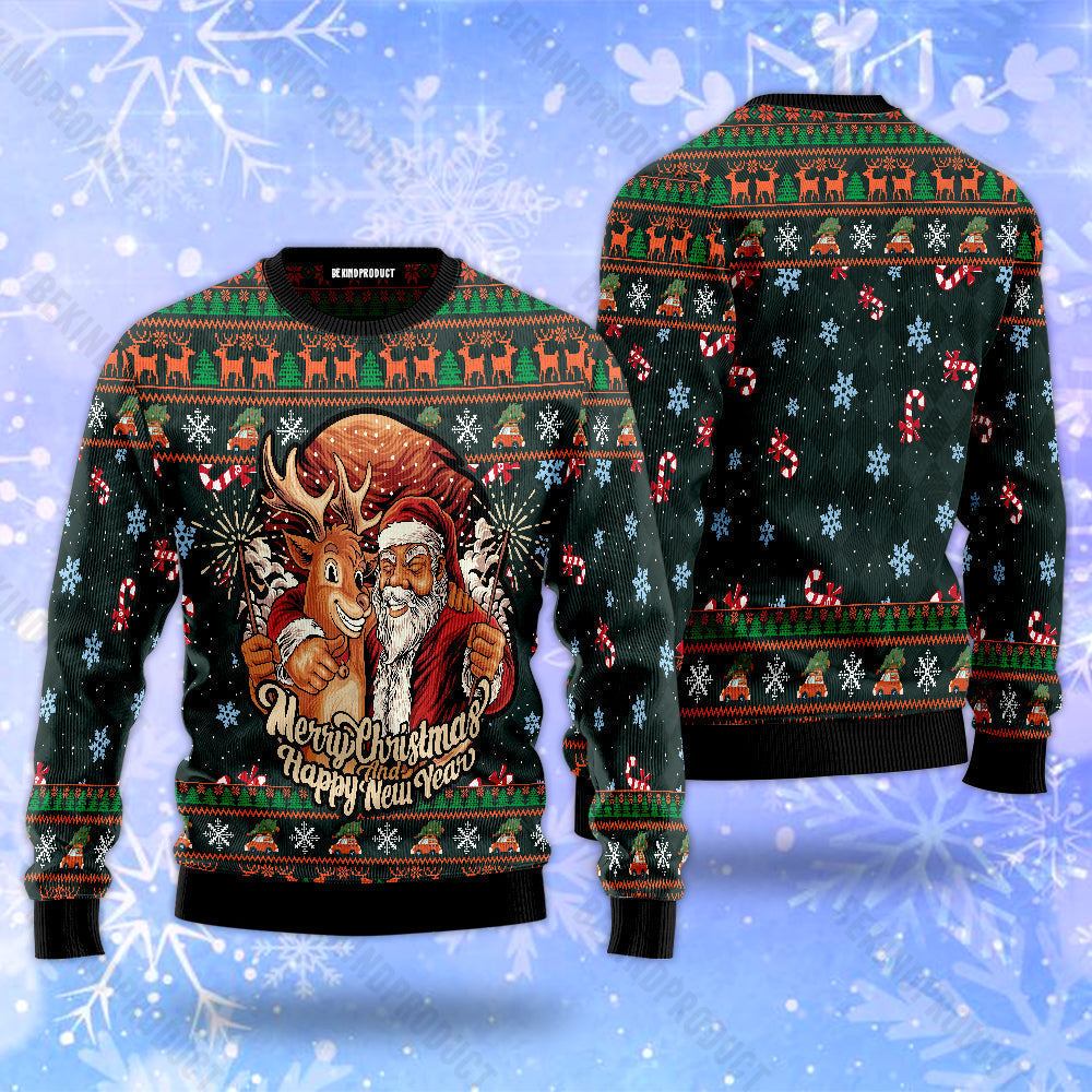 Santa Claus And Reindeer Ugly Christmas Sweater For Men & Women Christmas Gift Sweater USN2050 - WeCustomit