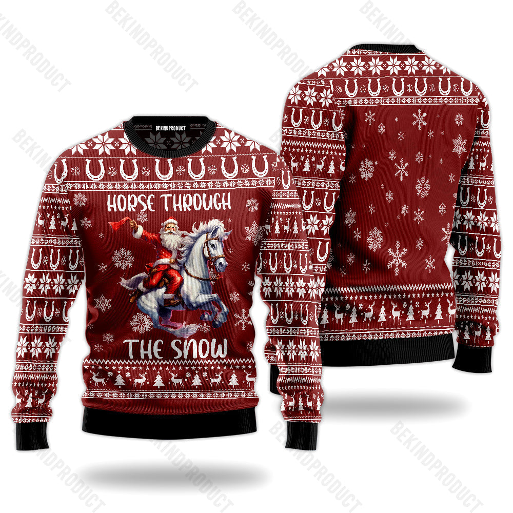 Santa And Horse Through The Snow Ugly Christmas Sweater For Men & Women Christmas Gift Sweater USN2052 - WeCustomit