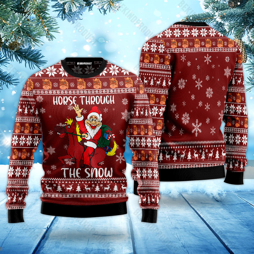 Santa Claus And Horse Through The Snow Ugly Christmas Sweater For Men & Women Christmas Gift Sweater USN2053 - WeCustomit