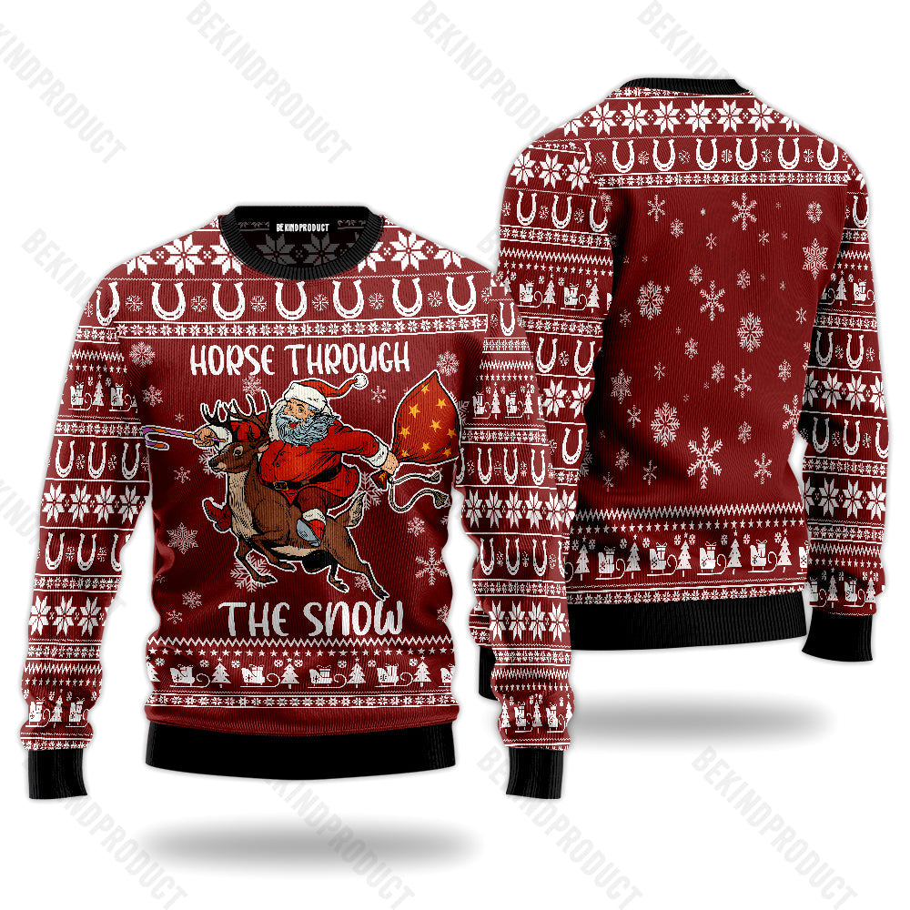 Santa Claus And Horse Through The Snow Ugly Christmas Sweater For Men & Women Christmas Gift Sweater USN2054 - WeCustomit