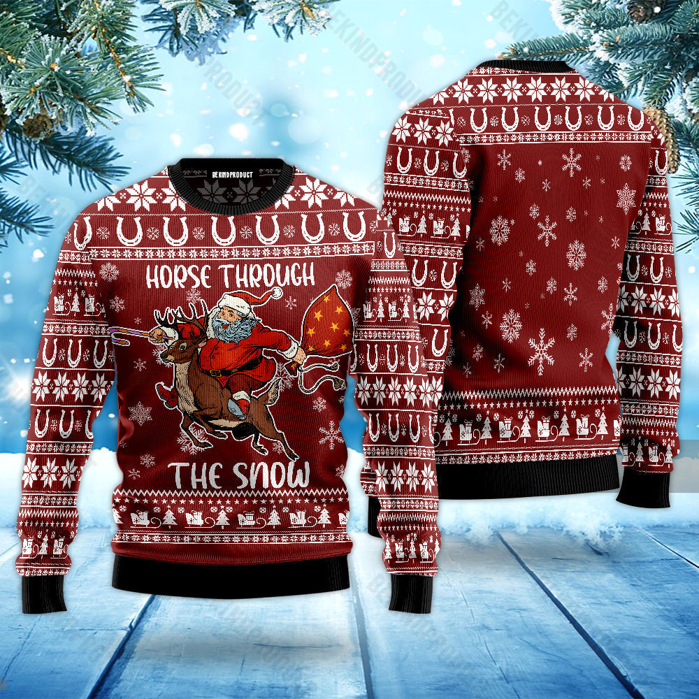 Santa Claus And Horse Through The Snow Ugly Christmas Sweater For Men & Women Christmas Gift Sweater USN2054 - WeCustomit
