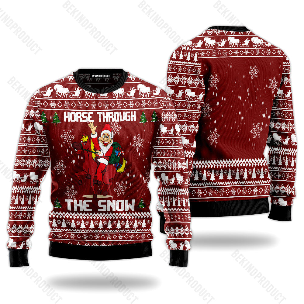 Horse Through The Snow Ugly Christmas Sweater For Men & Women Christmas Gift Sweater USN2055 - WeCustomit