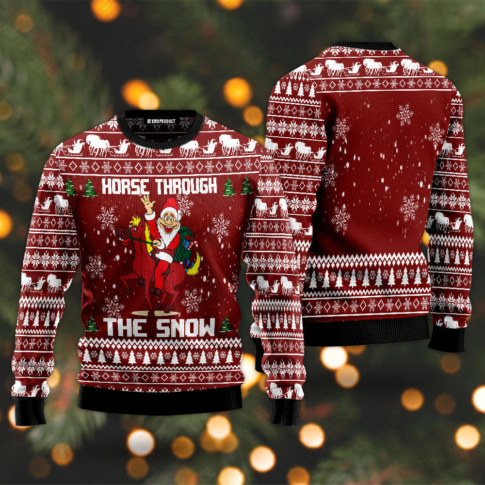 Horse Through The Snow Ugly Christmas Sweater For Men & Women Christmas Gift Sweater USN2055 - WeCustomit