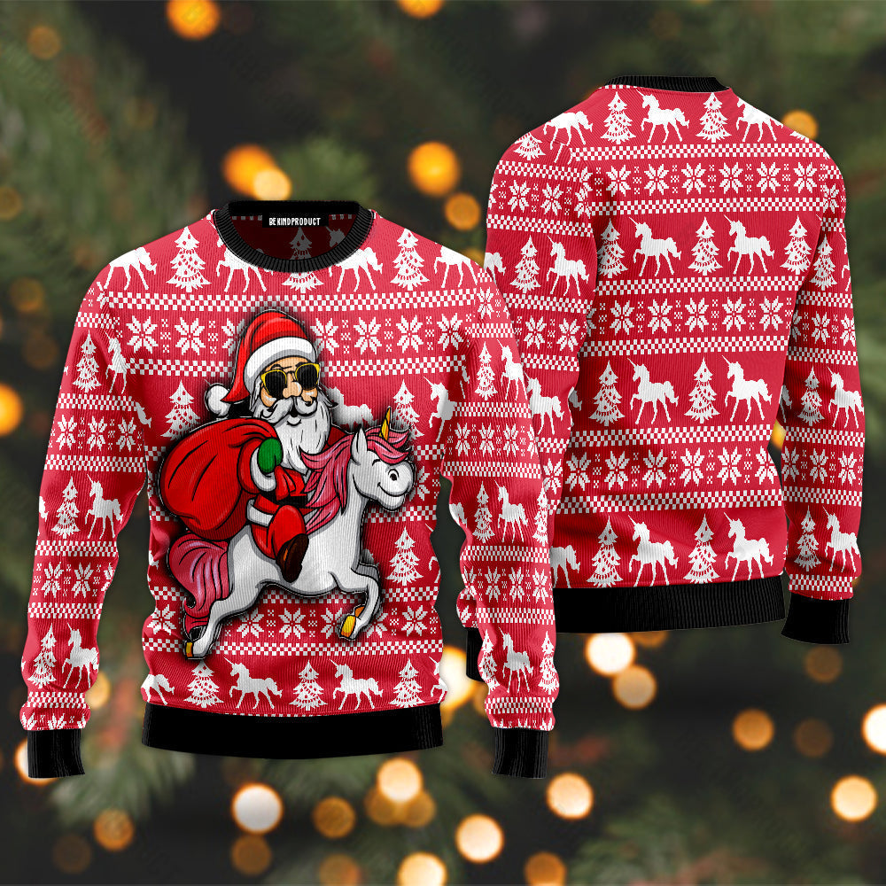 Santa Riding Unicorn Christmas Gift Ugly Christmas Sweater For Men & Women Christmas Gift Sweater USN2064 - WeCustomit