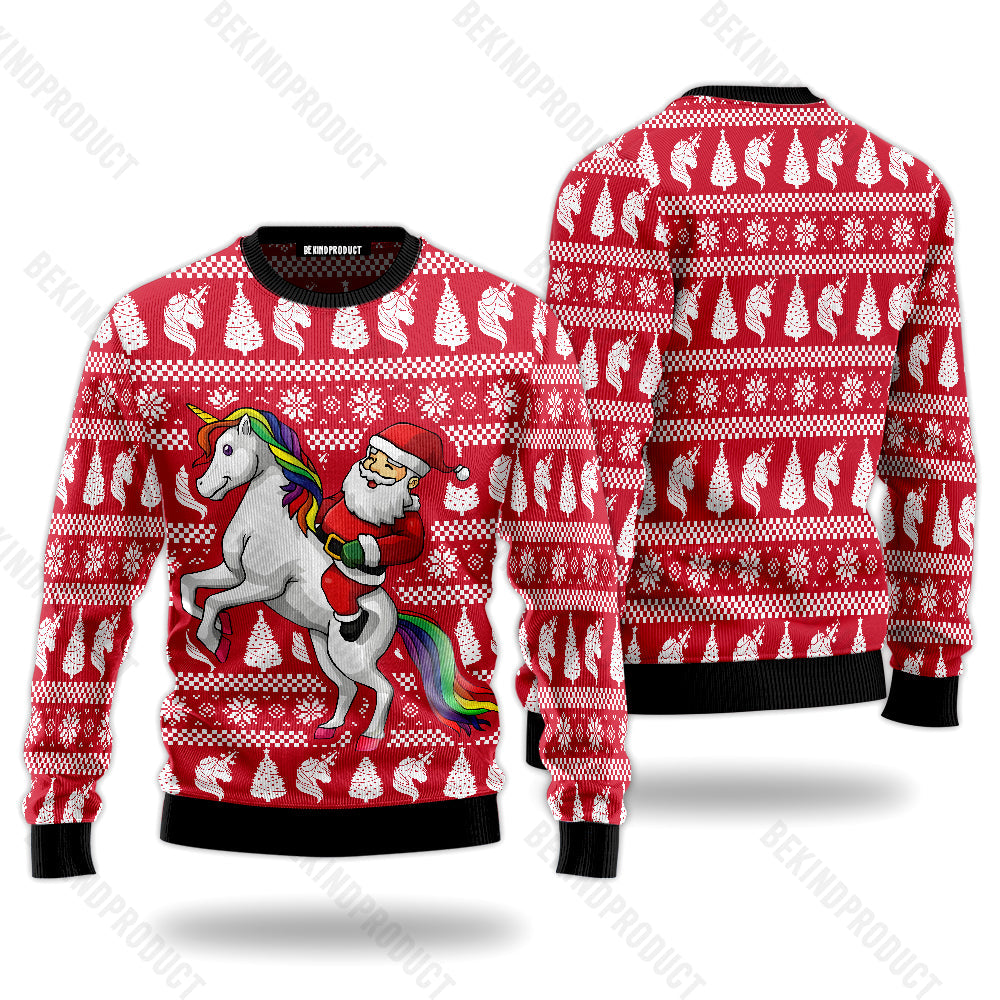 Santa Claus Riding Unicorn Ugly Christmas Sweater For Men & Women Christmas Gift Sweater USN2065 - WeCustomit