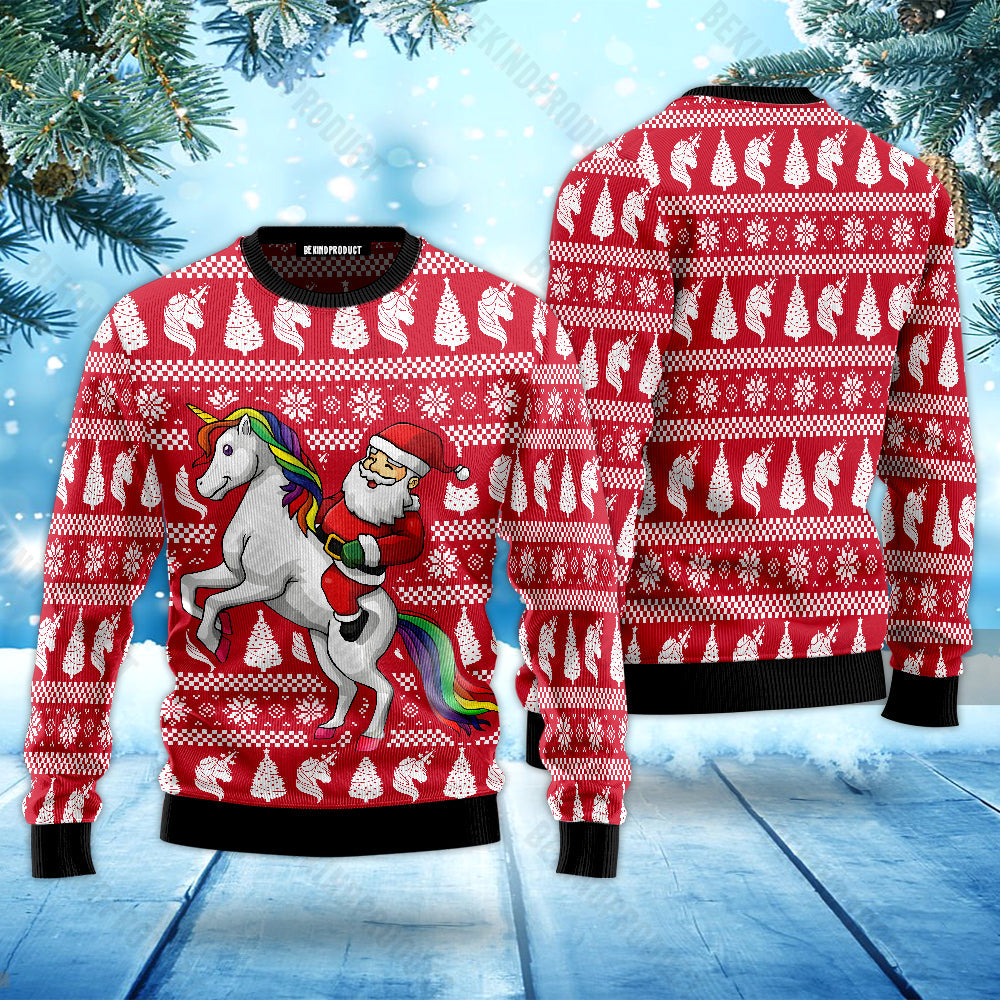 Santa Claus Riding Unicorn Ugly Christmas Sweater For Men & Women Christmas Gift Sweater USN2065 - WeCustomit