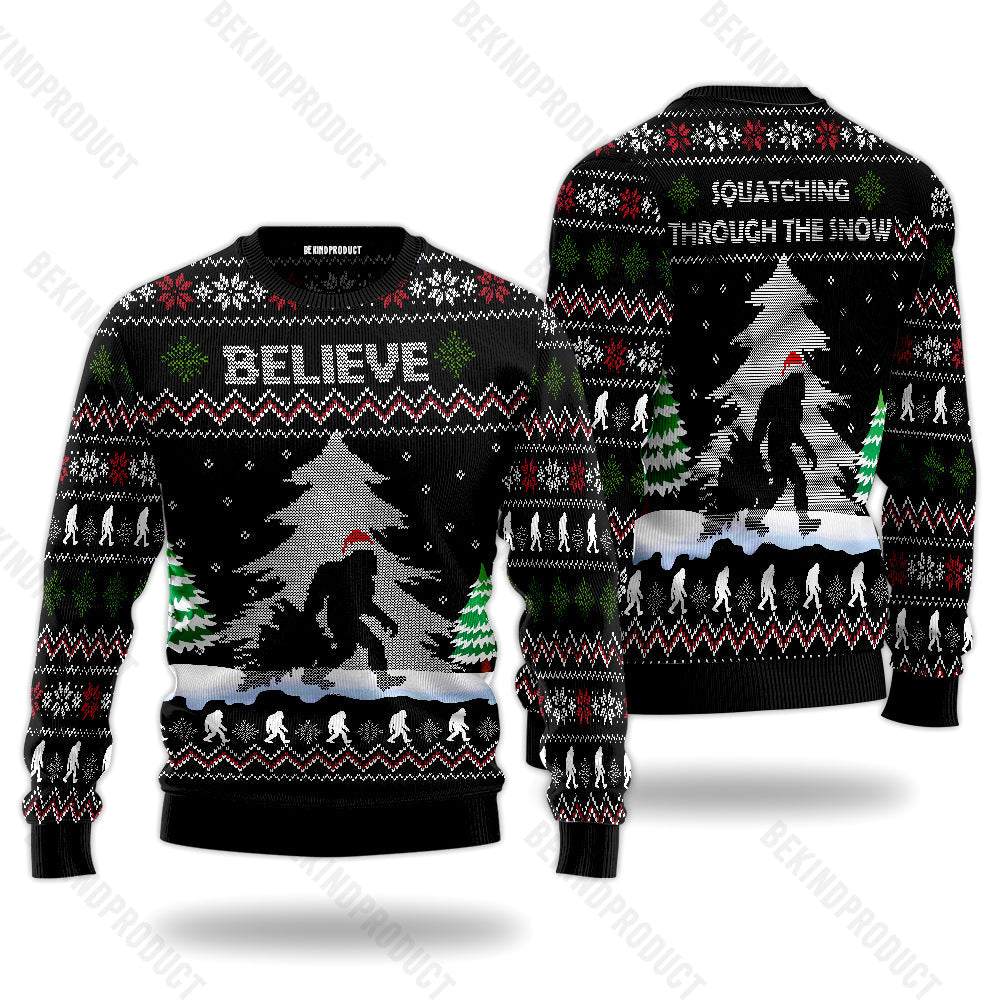 Bigfoot Walking Believe Ugly Christmas Sweater For Me & Women Christmas Gift Thanksgiving Sweater USN2069 - WeCustomit