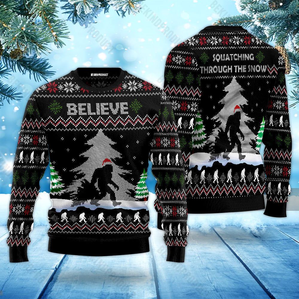 Bigfoot Walking Believe Ugly Christmas Sweater For Me & Women Christmas Gift Thanksgiving Sweater USN2069 - WeCustomit