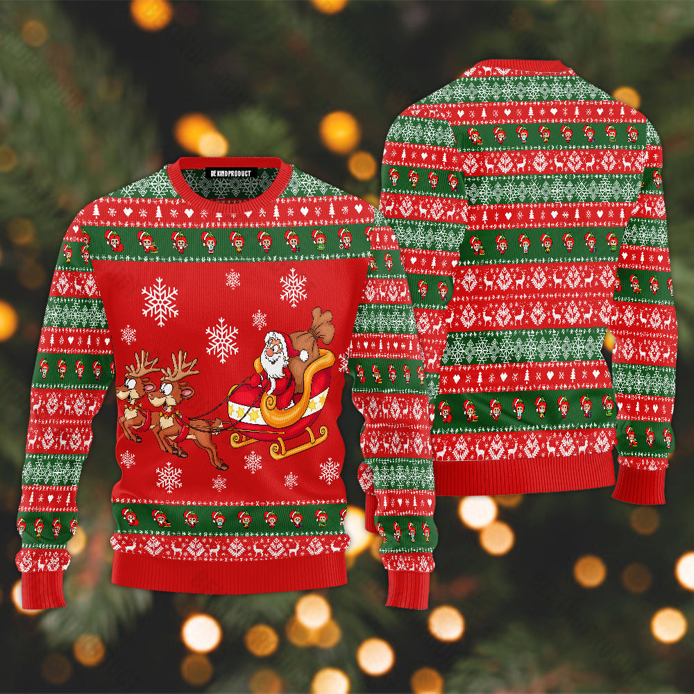 Santa Claus Riding Reindeer Ugly Christmas Sweater For Men & Women Christmas Gift Sweater USN3006 - WeCustomit
