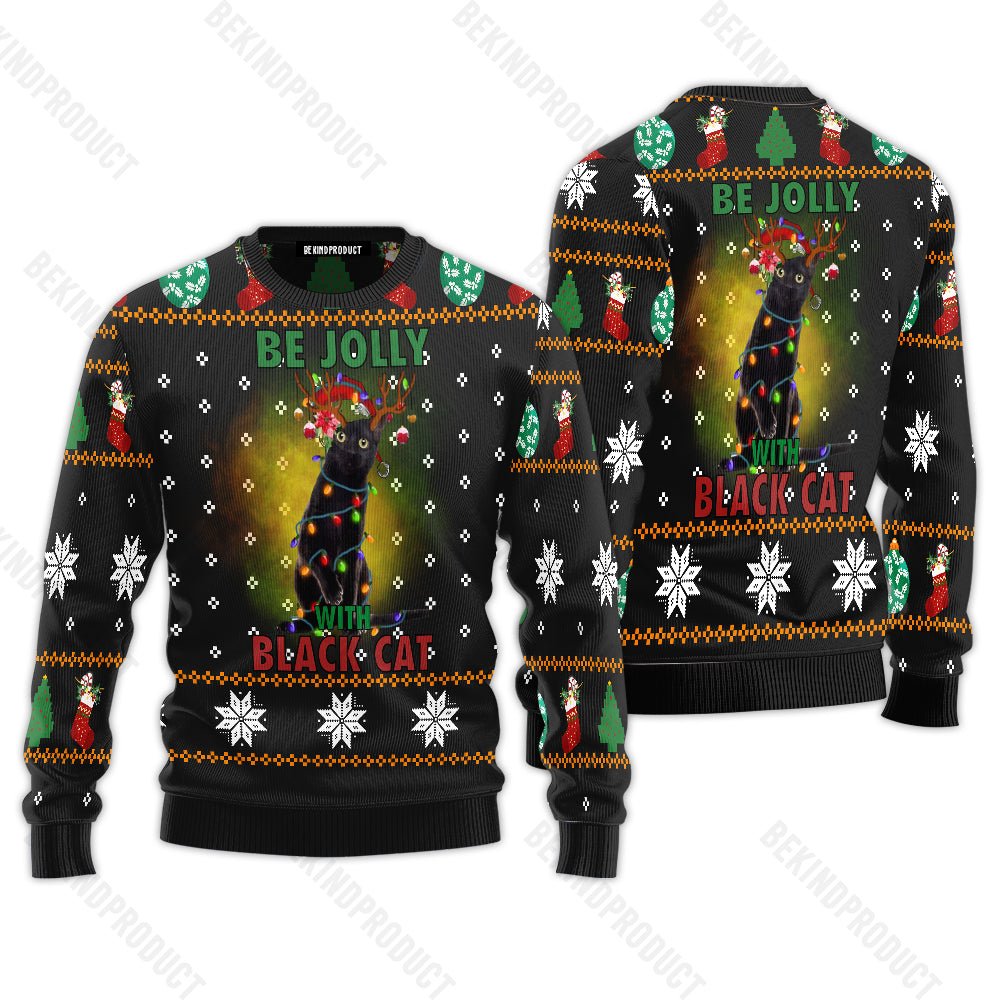 Black Cat Christmas Light Ugly Christmas Sweater For Men & Women Christmas Gift Sweater USN3015 - WeCustomit