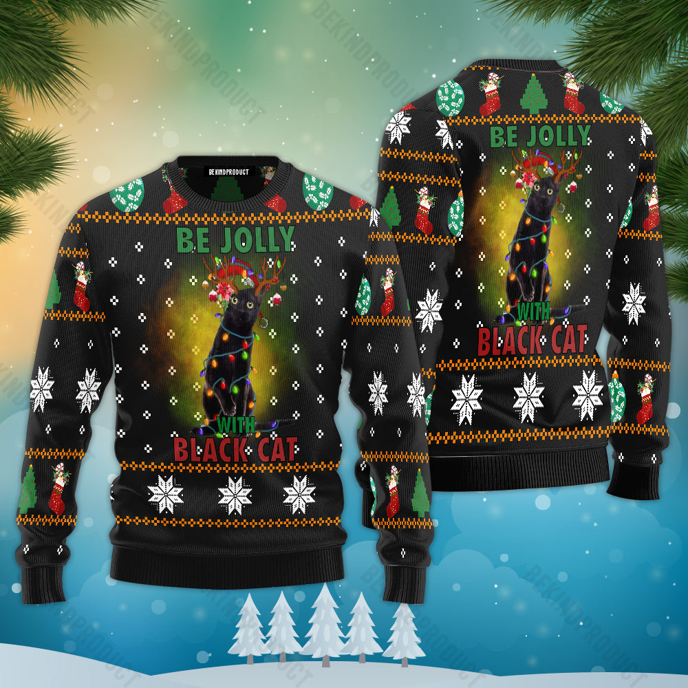 Black Cat Christmas Light Ugly Christmas Sweater For Men & Women Christmas Gift Sweater USN3015 - WeCustomit