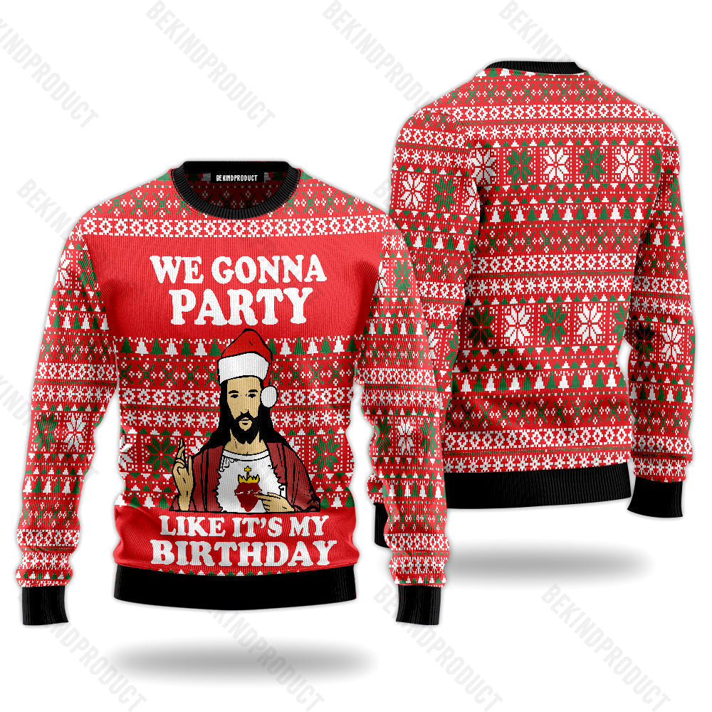 We Gonna Party Jesus Ugly Christmas Sweater For Men & Women Christmas Gift Sweater USN3018 - WeCustomit
