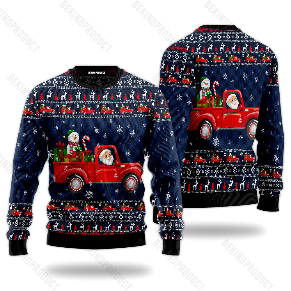 Vintage Santa Claus Red Truck Ugly Christmas Sweater For Men & Women Christmas Gift Sweater USN3019 - WeCustomit