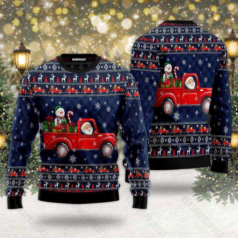 Vintage Santa Claus Red Truck Ugly Christmas Sweater For Men & Women Christmas Gift Sweater USN3019 - WeCustomit