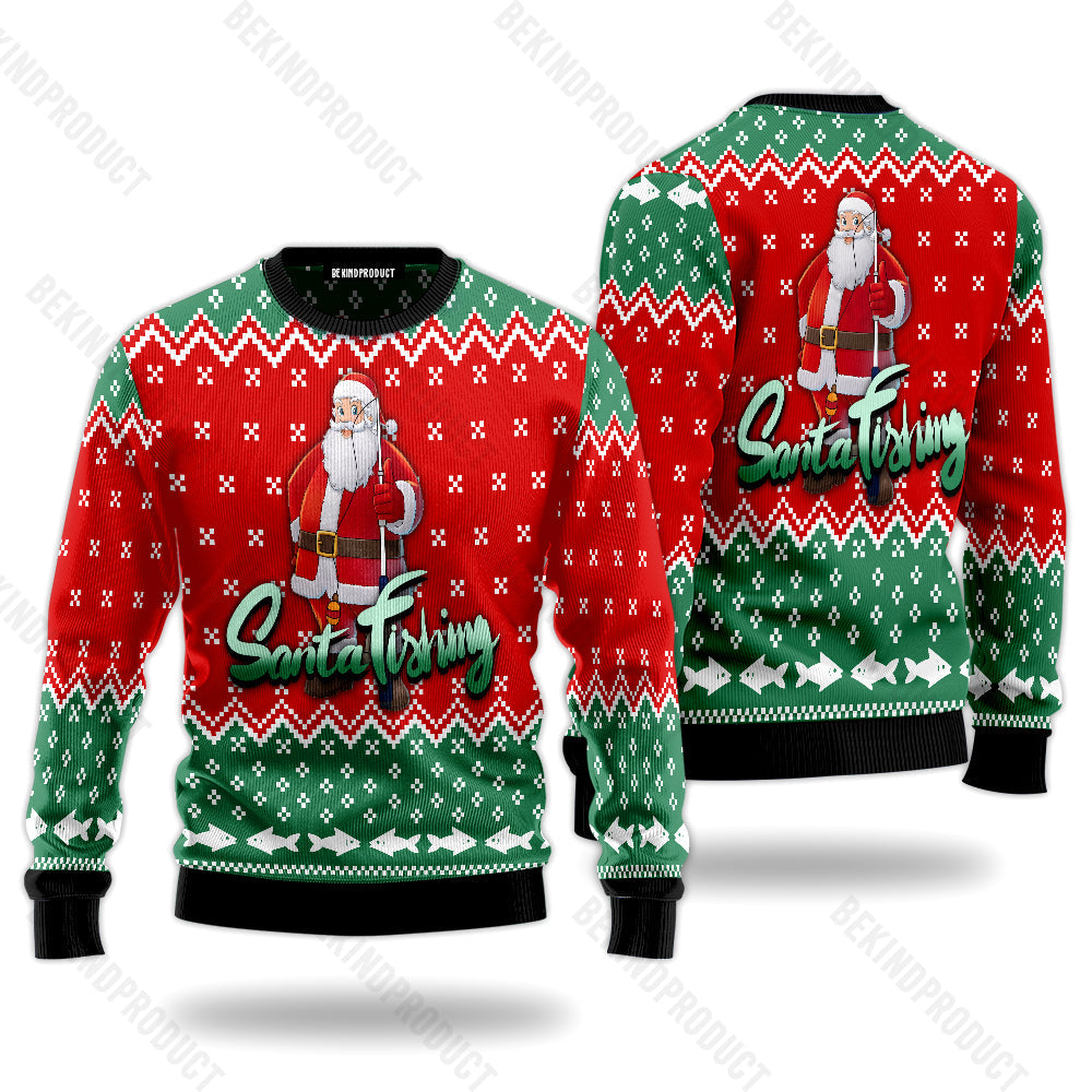 Santa Fishing Ugly Christmas Sweater For Men & Women Christmas Gift Sweater USN3043 - WeCustomit