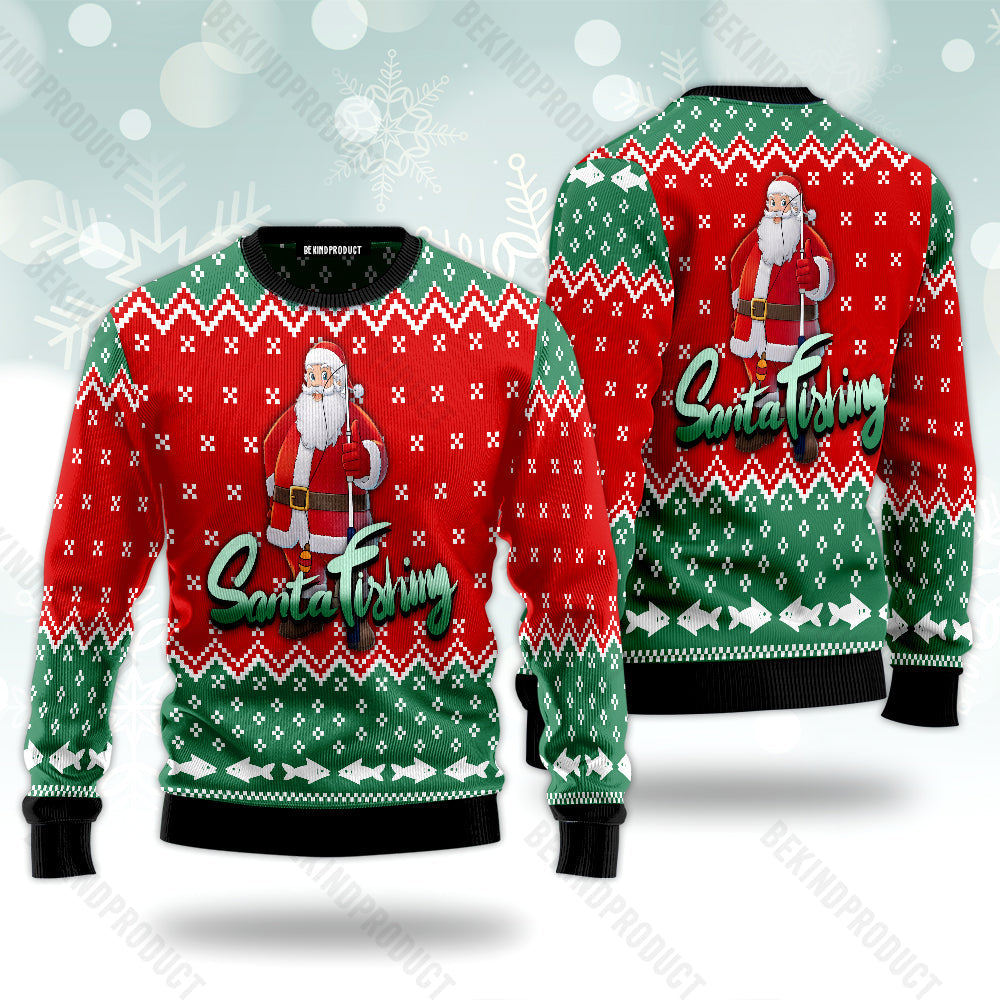 Santa Fishing Ugly Christmas Sweater For Men & Women Christmas Gift Sweater USN3043 - WeCustomit