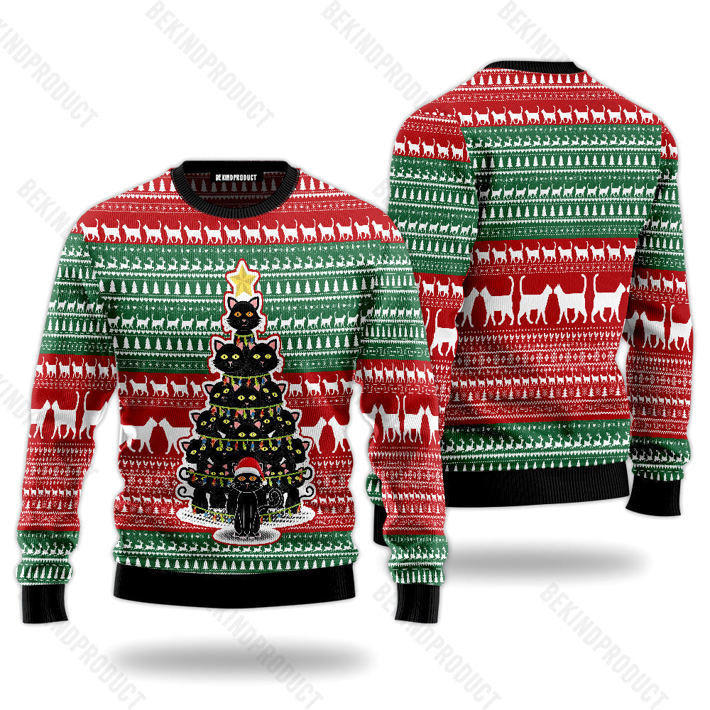 Black Cat Christmas Tree Ugly Christmas Sweater For Men & Women Christmas Gift Sweater USN3048 - WeCustomit
