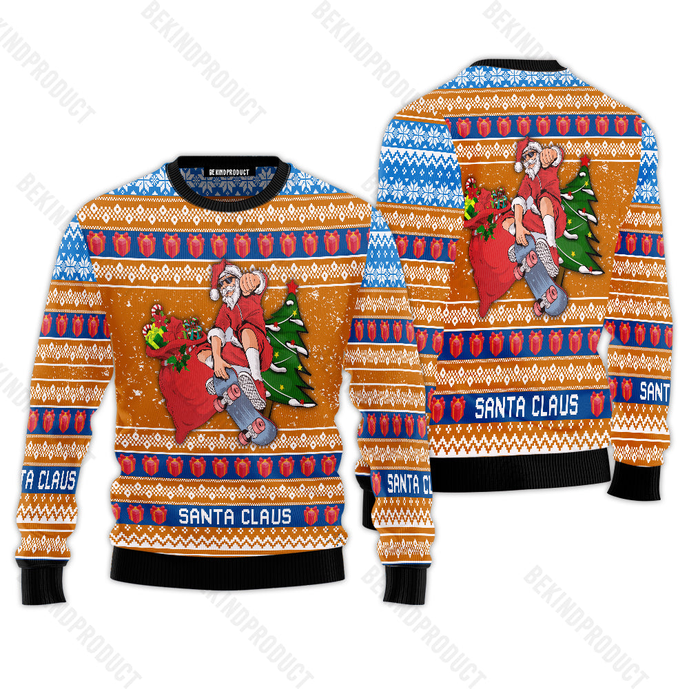 Santa Playing Skateboard Ugly Christmas Sweater For Men & Women Christmas Gift Sweater USN3056 - WeCustomit