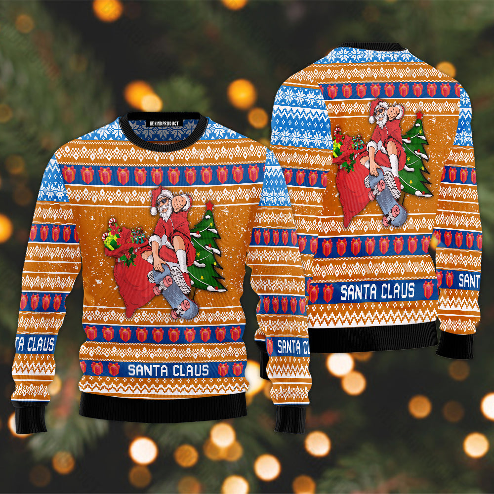 Santa Playing Skateboard Ugly Christmas Sweater For Men & Women Christmas Gift Sweater USN3056 - WeCustomit