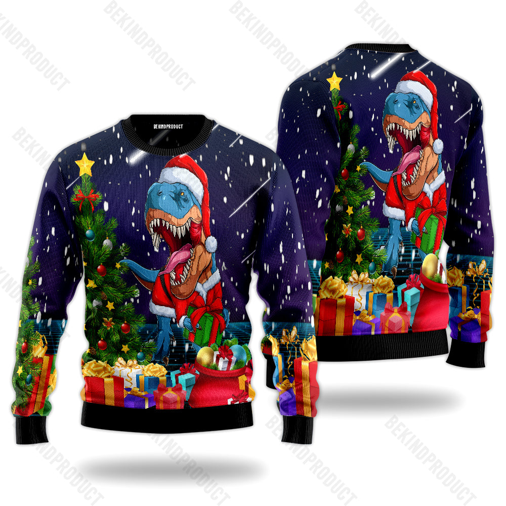 Scary Elf Dinosaur T-rex Wearing Christmas Suit Ugly Christmas Sweater For Men & Women Christmas Gift Sweater USN3057 - WeCustomit