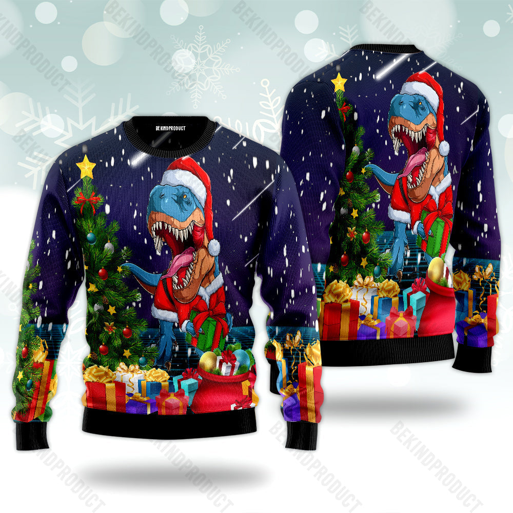 Scary Elf Dinosaur T-rex Wearing Christmas Suit Ugly Christmas Sweater For Men & Women Christmas Gift Sweater USN3057 - WeCustomit