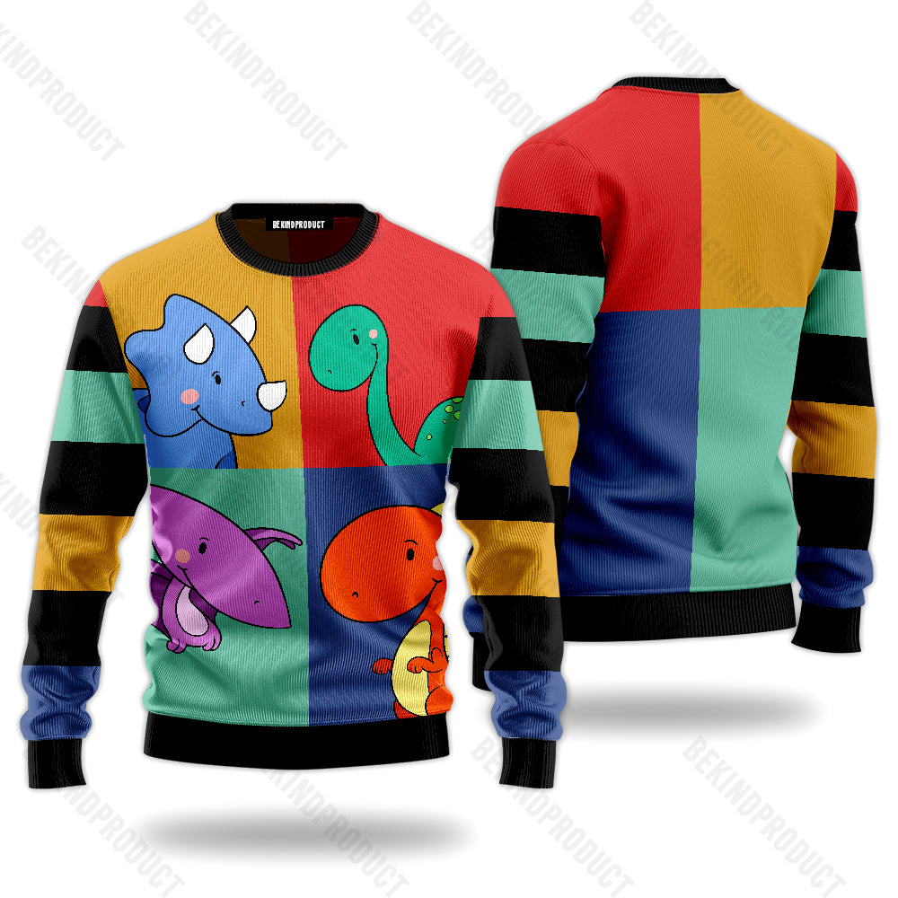 Dinosaur Colorful Ugly Christmas Sweater For Men & Women Christmas Gift Sweater USN3066 - WeCustomit