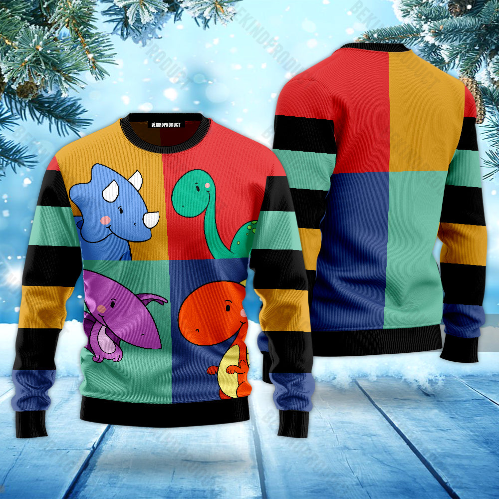 Dinosaur Colorful Ugly Christmas Sweater For Men & Women Christmas Gift Sweater USN3066 - WeCustomit