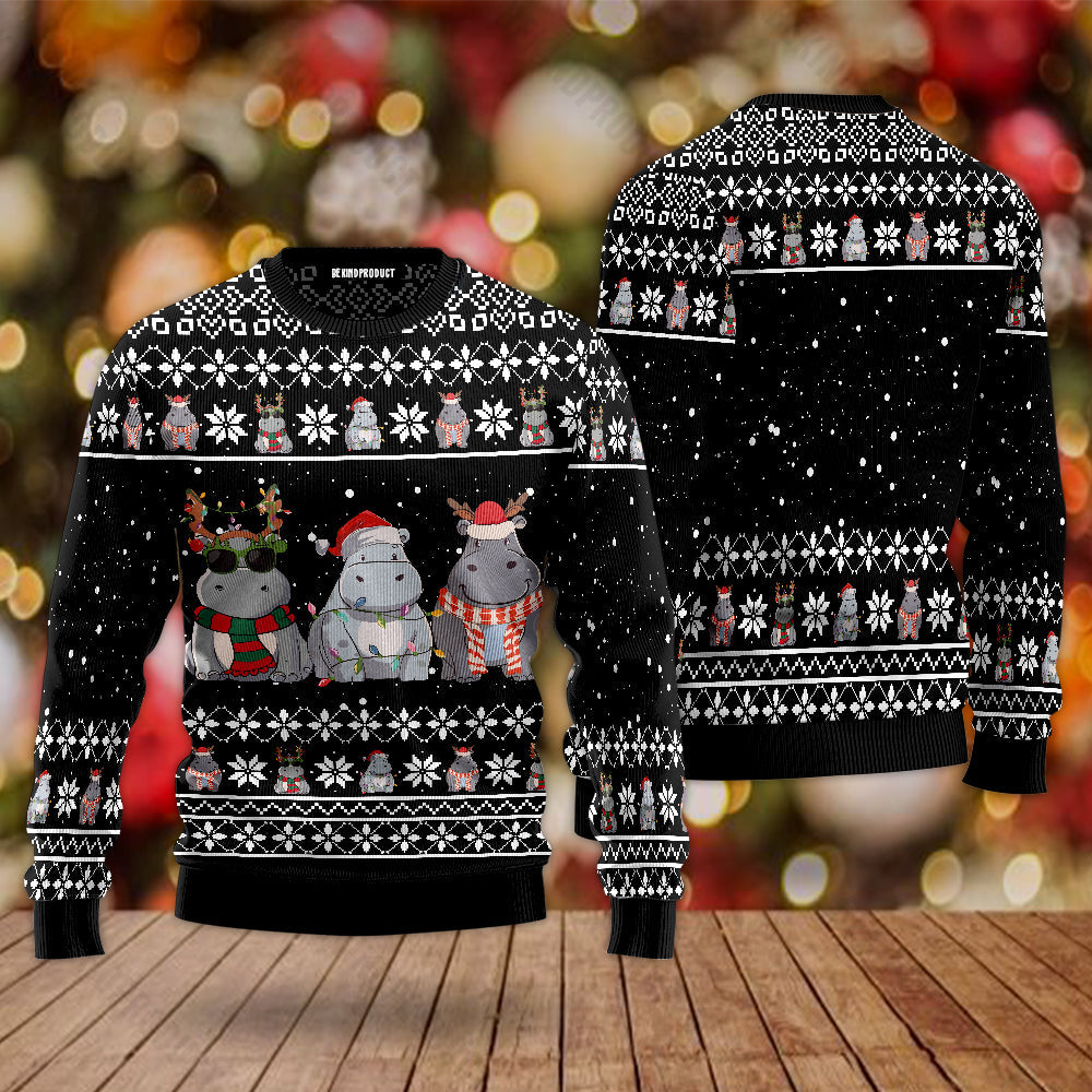 Retro Hippo Christmas Light Ugly Christmas Sweater For Men & Women Christmas Gift Sweater USN3070 - WeCustomit