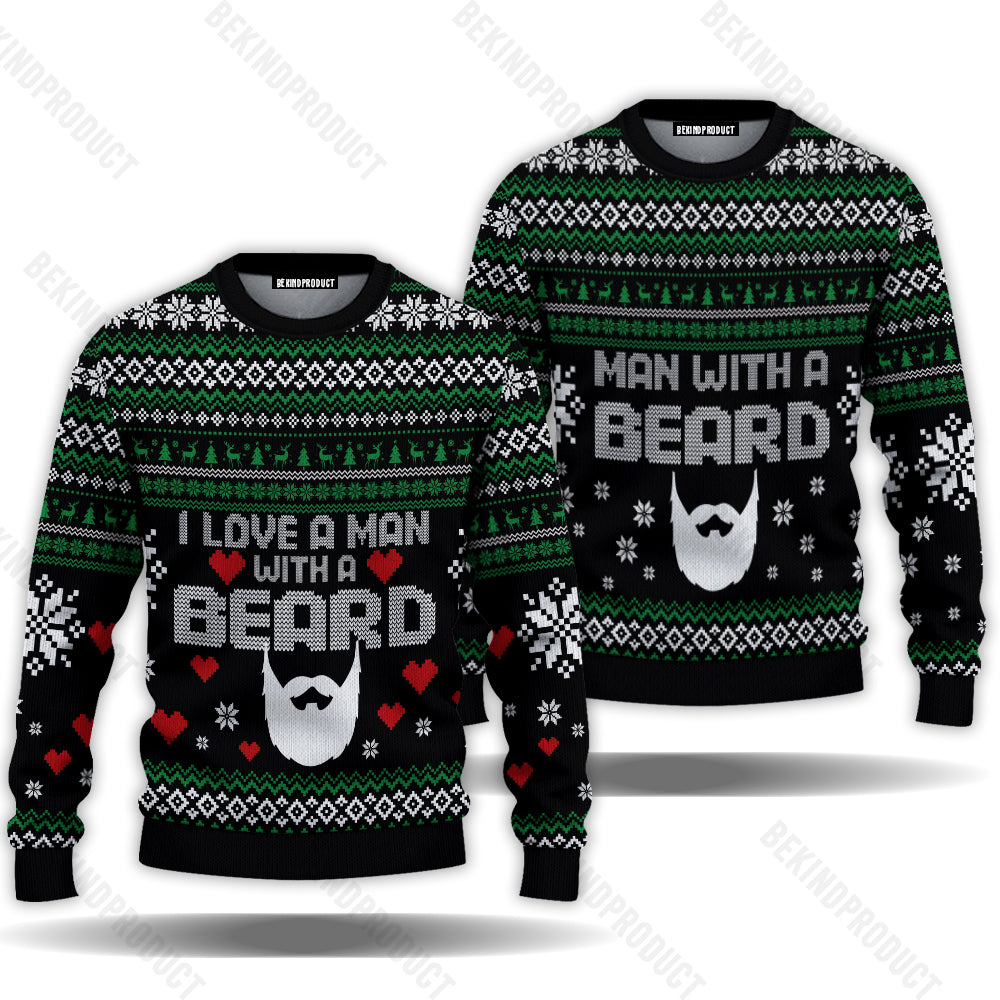 Man With A Beard Couple Ugly Christmas Sweater Christmas Gift Anniversary Sweater USNC1005 - WeCustomit
