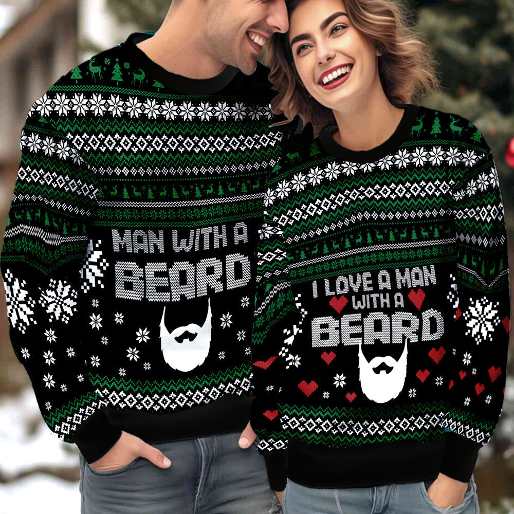 Man With A Beard Couple Ugly Christmas Sweater Christmas Gift Anniversary Sweater USNC1005 - WeCustomit