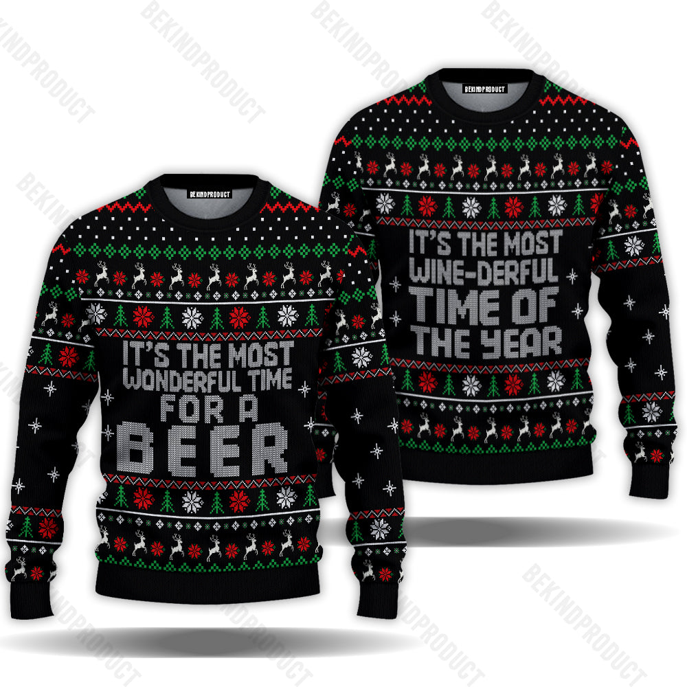 Wonderful Time For A Beer Couple Ugly Christmas Sweater Christmas Gift Anniversary Sweater USNC1006 - WeCustomit