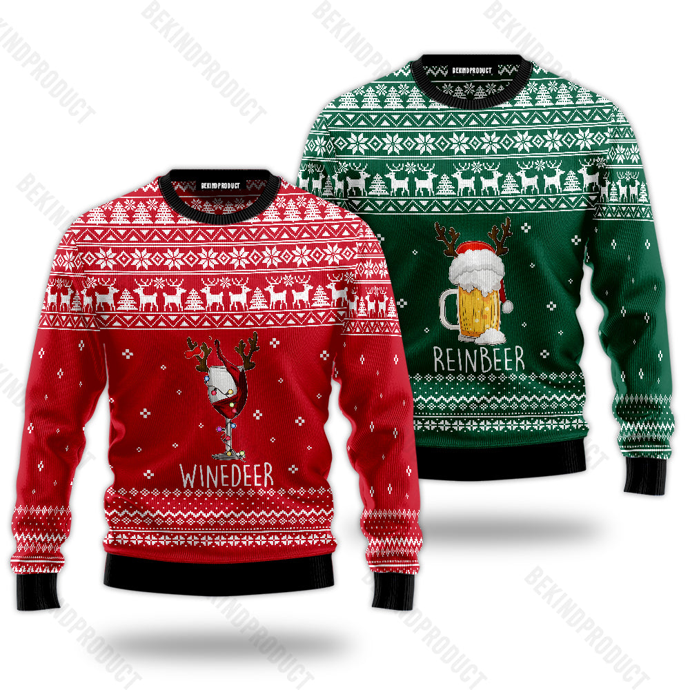 Winedeer Reinbeer Couple Ugly Christmas Sweater Christmas Gift Anniversary Sweater USNC1015 - WeCustomit