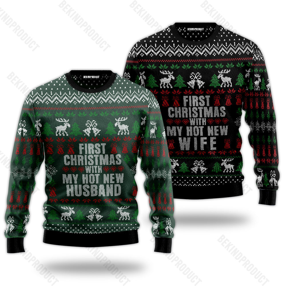 First Christmas Couple Ugly Christmas Sweater Christmas Gift Anniversary Sweater USNC1023 - WeCustomit