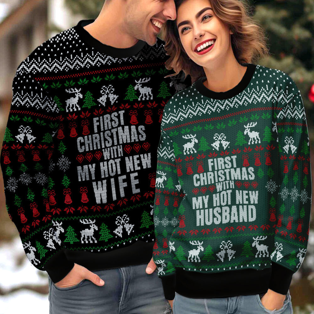 First Christmas Couple Ugly Christmas Sweater Christmas Gift Anniversary Sweater USNC1023 - WeCustomit