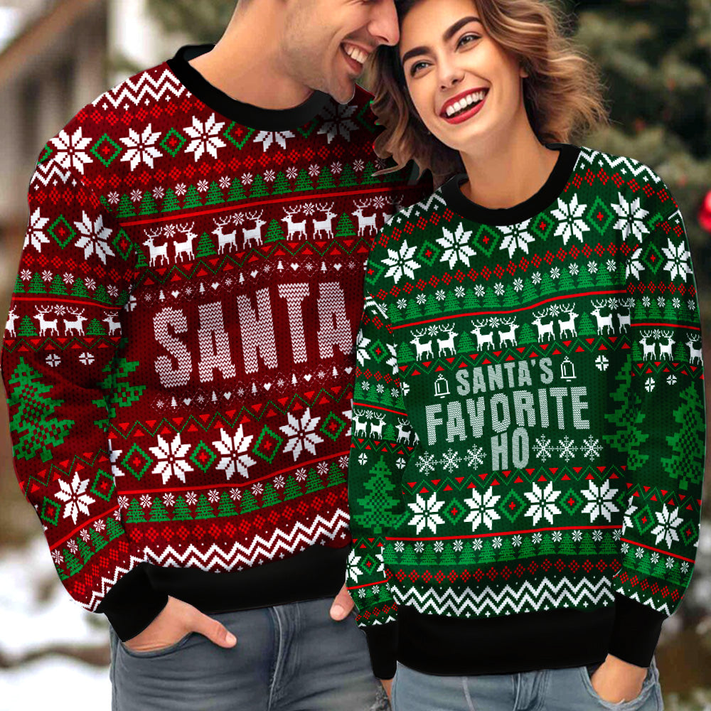 Santa's Favorite Ho Couple Ugly Christmas Sweater Christmas Gift Anniversary Sweater USNC1027 - WeCustomit
