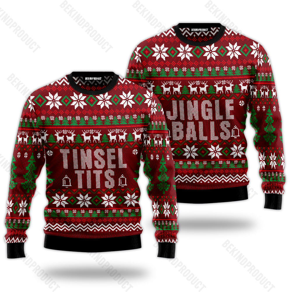 Tinsel Tits Jingle Balls Couple Ugly Christmas Sweater Christmas Gift Anniversary Sweater USNC1029 - WeCustomit