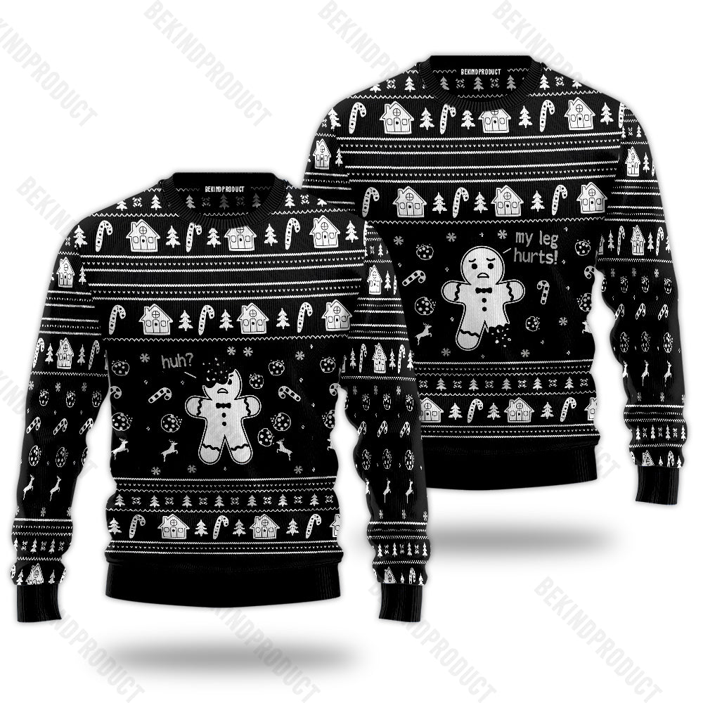 Funny Gingerbread My Leg Hurts Couple Ugly Christmas Sweater Christmas Gift Anniversary Sweater USNC1030 - WeCustomit