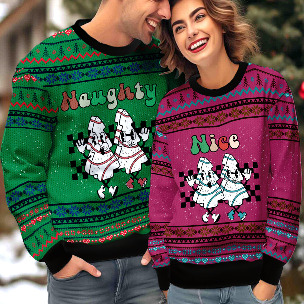 Snack Nice Naughty Couple Ugly Christmas Sweater Christmas Gift Anniversary Sweater USNC1031 - WeCustomit