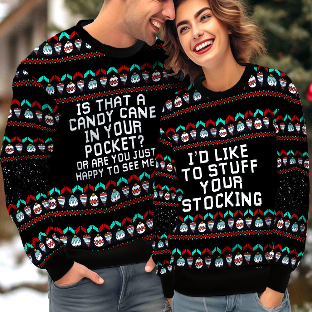 Is That A Candy Cane Couple Ugly Christmas Sweater Christmas Gift Anniversary Sweater USNC1032 - WeCustomit