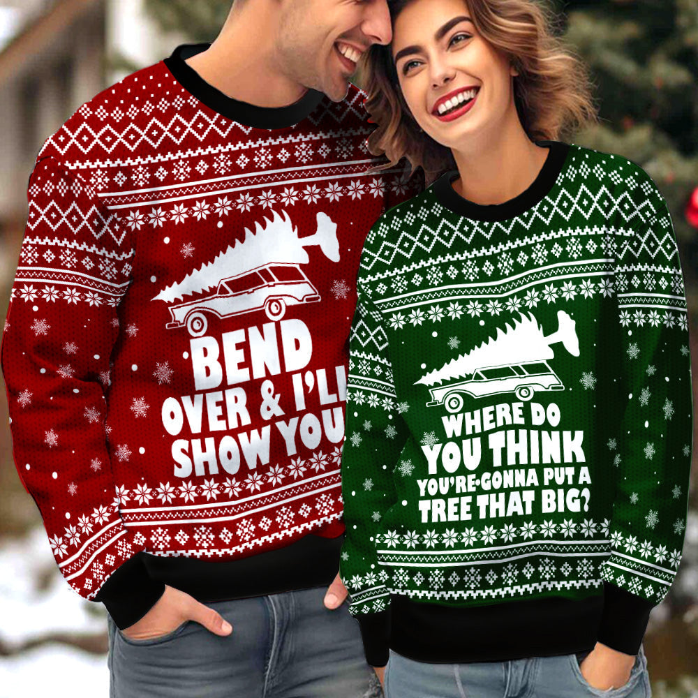 Bend Over And I'll Show You Couple Ugly Christmas Sweater Christmas Gift Anniversary Sweater USNC1034 - WeCustomit