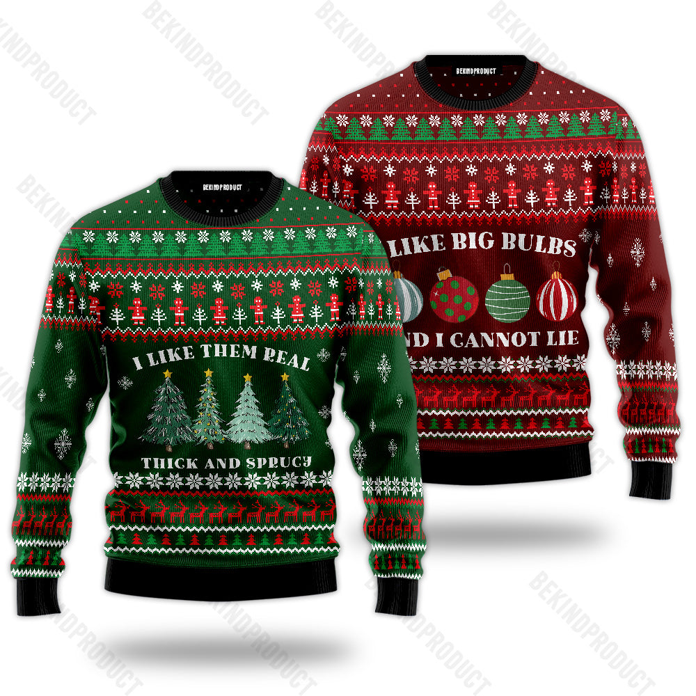 I Like Big Bulbs And I Cannot Lie Couple Ugly Christmas Sweater Christmas Gift Anniversary Sweater USNC1036 - WeCustomit