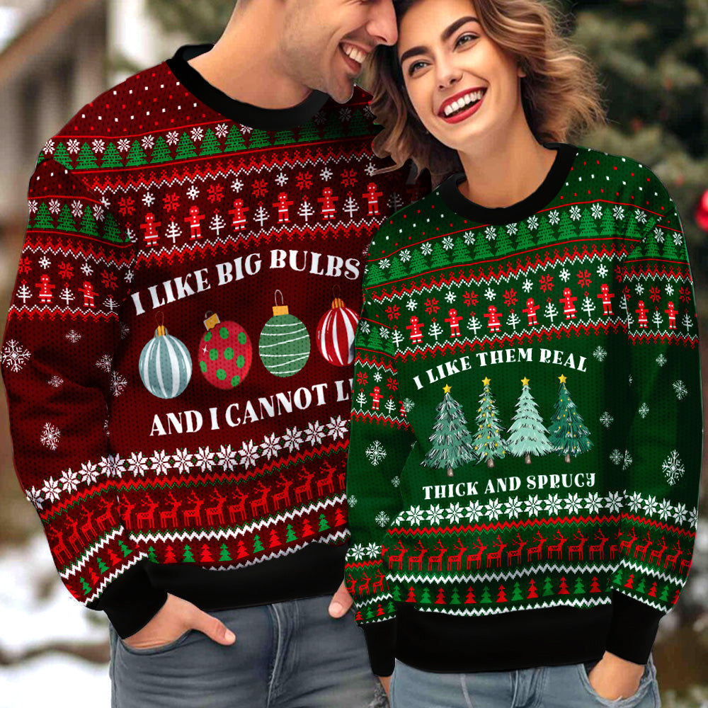 I Like Big Bulbs And I Cannot Lie Couple Ugly Christmas Sweater Christmas Gift Anniversary Sweater USNC1036 - WeCustomit