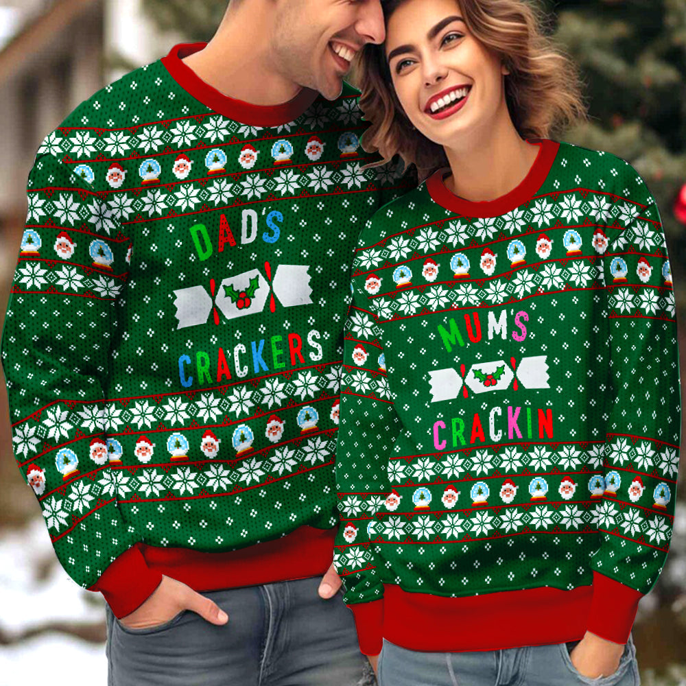 Mum's Crackin Dad's Crackers Couple Ugly Christmas Sweater Christmas Gift Anniversary Sweater USNC1037 - WeCustomit