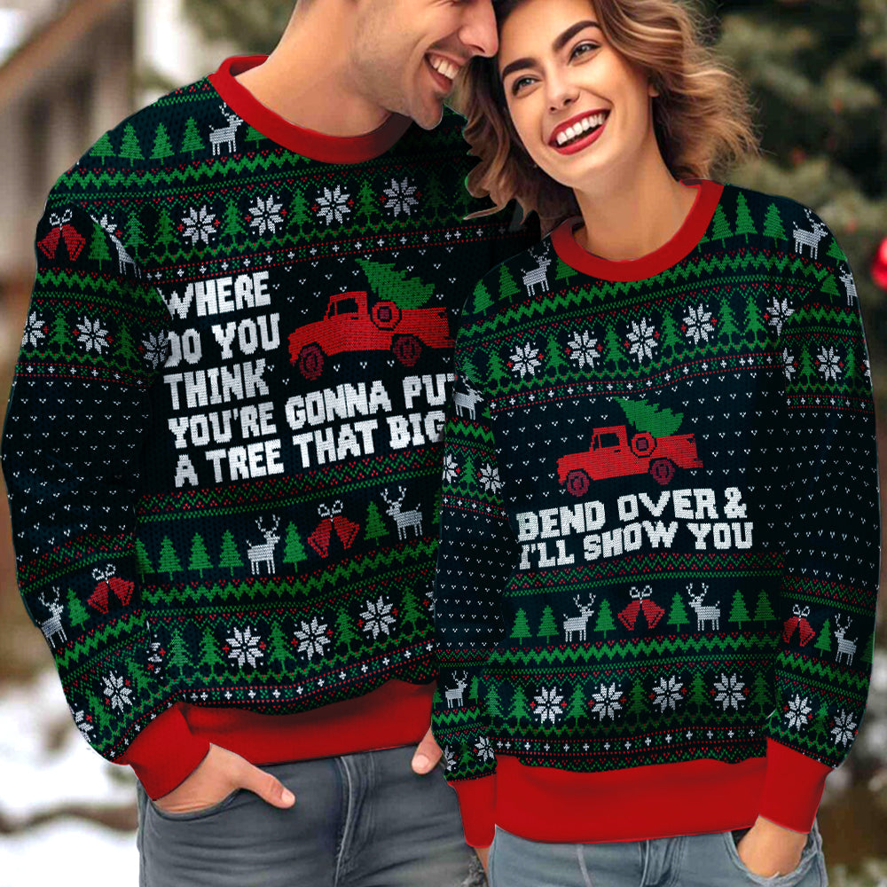 Bend Over And I'll Show You Couple Ugly Christmas Sweater Christmas Gift Anniversary Sweater USNC1047 - WeCustomit