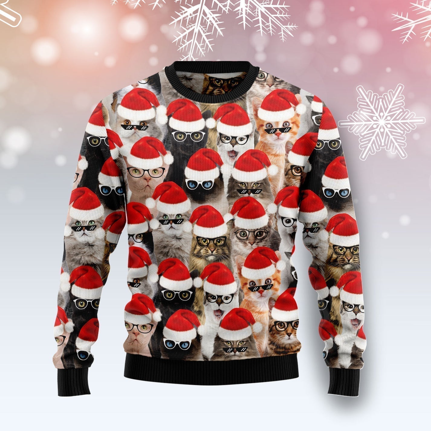 Christmas Cat Glasses Ugly Christmas Sweater For Men & Women Christmas Gift Sweater US1550 - WeCustomit