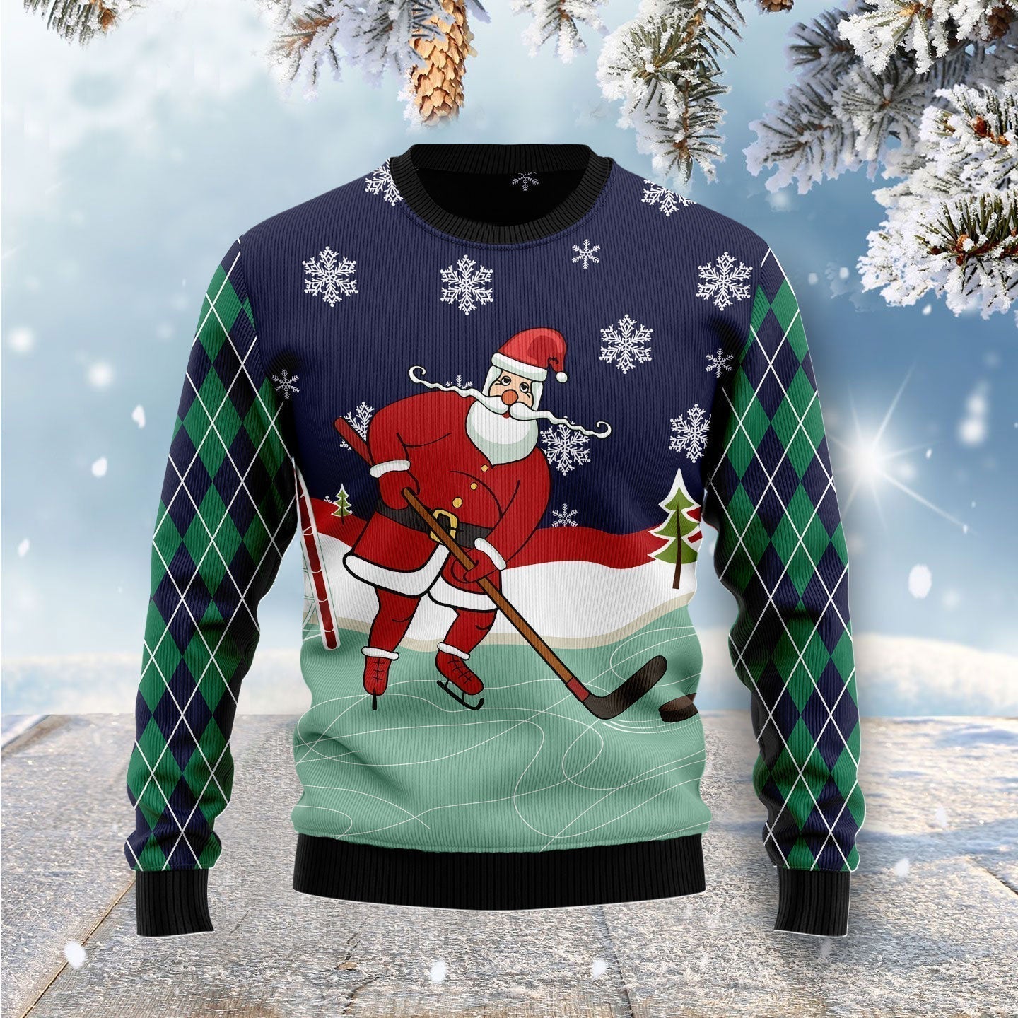 Hockey Santa Claus Ugly Christmas Sweater For Men & Women Christmas Gift Sweater US1868 - WeCustomit