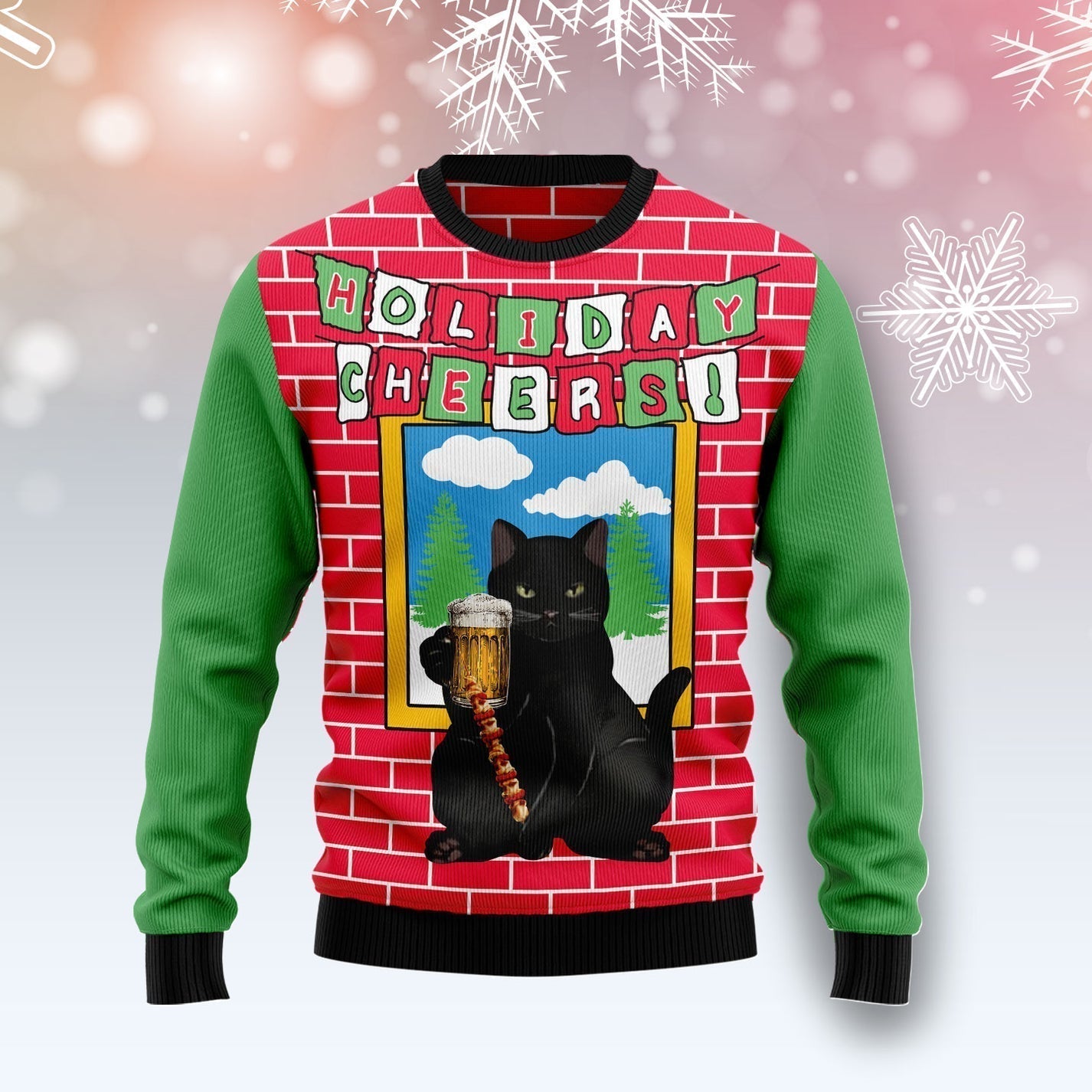 Holiday Cheer Black Cat Ugly Christmas Sweater For Men & Women Christmas Gift Sweater US1697 - WeCustomit